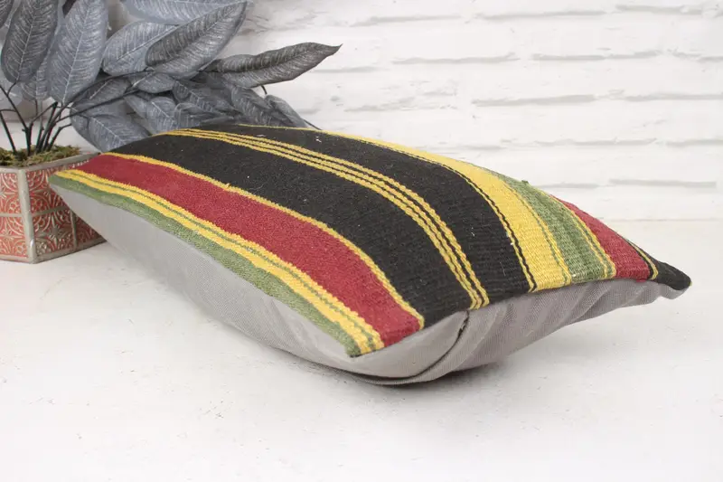 Nomadic Cushion Cover, Ethnical Kilim Rug Pillow, Handmade Kilim Cushion, Pillow Cover, 12x24 Yellow Pillow Cover, Vintage Pillow - 6
