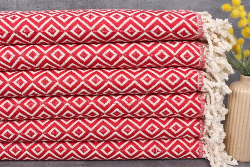 Personalized Organic Turkish Towel Red Diamond, Beach Towel, 40x71 Inches