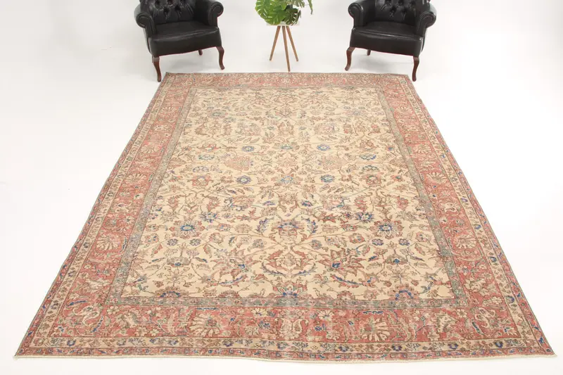 8.1x10.8 ft Türk Oushak Halısı, Kırmızı Fas Vintage Yün Halısı - 1