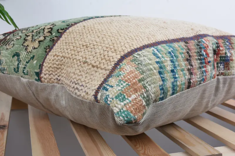 Chair Cushion, Handwoven Pillow Cover Cushion, 24x24 Green Pillow Cover, Gift Pillow, Antique Pillows, Vintage Kilim Pillow, Cushion Cover - 6