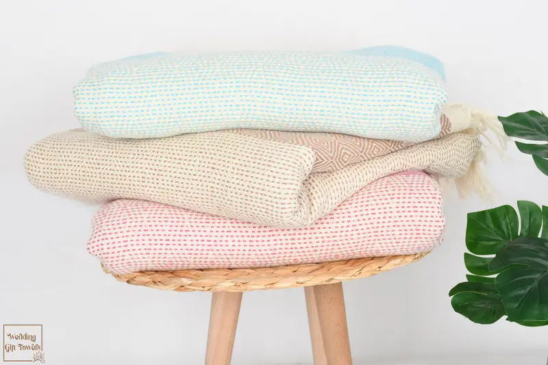 Personalized Turkish Cotton Throw Blanket Embroidered Custom Name Gift, 103x79 Inches