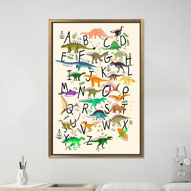 トレンディな恐竜のアルファベット キャンバス: 人気、教育的、芸術的なプリント