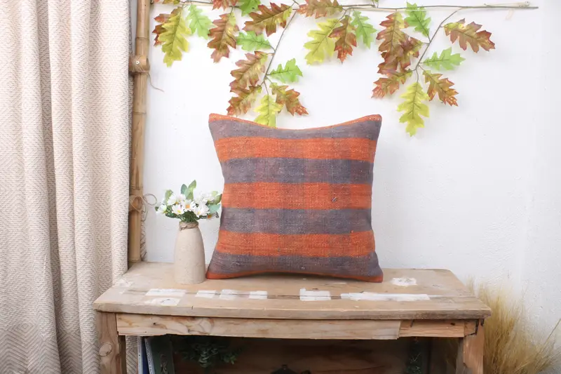 Kilim Cushion Sham, Pillow for Couch, 16x16 Blue Pillow Case, Vintage Kilim Pillow, Handwoven Cushion, Sofa Bolster Cushion Cover, Cushion Case - 1