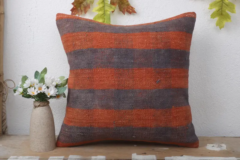 Kilim Cushion Sham, Pillow for Couch, 16x16 Blue Pillow Case, Vintage Kilim Pillow, Handwoven Cushion, Sofa Bolster Cushion Cover, Cushion Case - 2