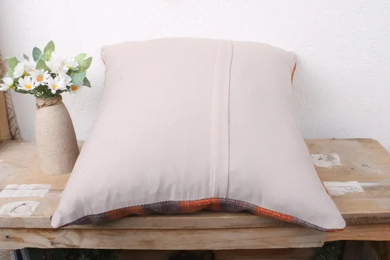 Kilim Cushion Sham, Pillow for Couch, 16x16 Blue Pillow Case, Vintage Kilim Pillow, Handwoven Cushion, Sofa Bolster Cushion Cover, Cushion Case - 7