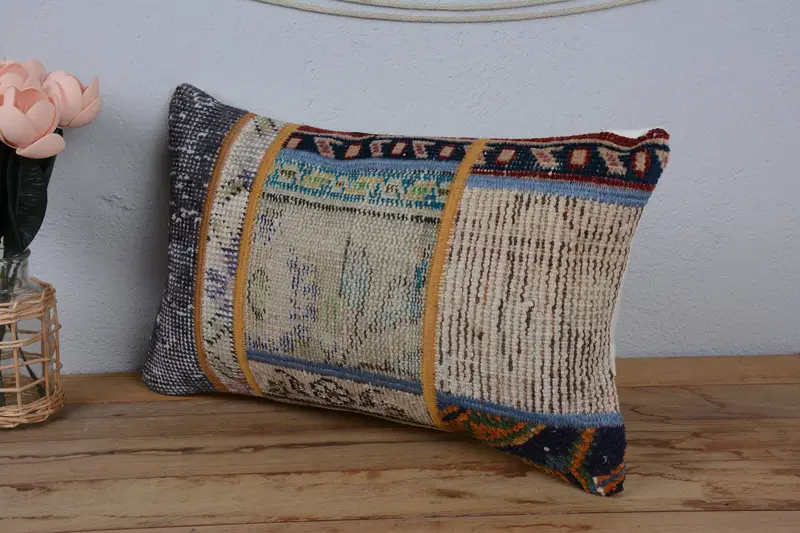 12x20 Blue Pillow Case, Pillow, Handmade Kilim Cushion, Home Decor Pillow, Outdoor Patio Pillow Cover, Turkish Kilim Pillow - 4