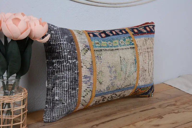 12x20 Blue Pillow Case, Pillow, Handmade Kilim Cushion, Home Decor Pillow, Outdoor Patio Pillow Cover, Turkish Kilim Pillow - 1