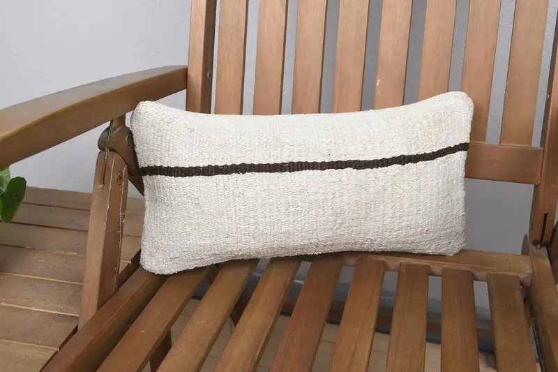 Farmhouse Pillow Case, 8x16 White Pillow, Floor Cushion Cover, Boho Pillow, Vintage Pillow, Pillow Cover, Vintage Kilim Pillow - 1