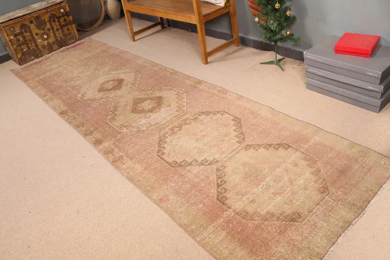 Mor, Bej Çiçekli Halı, 3,4x12,3 ft Şık Dekor