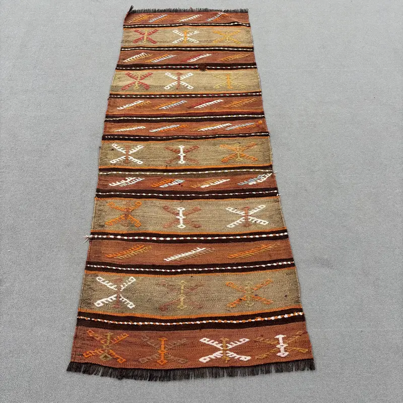 Orange & Green Check Rug, 2.5x6.5 ft Vibrant Decor