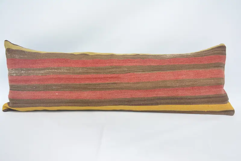 Almohada de tiro a rayas rojas y marrones, almohada bordada de 16x48