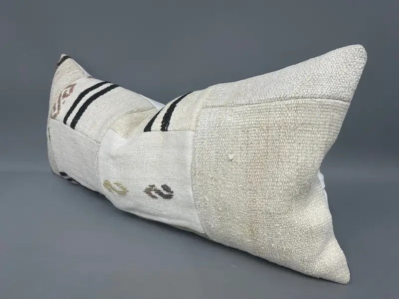 Boho Pillow Sham Cover, 16x36 Beige Pillow Sham, Pillow, Handmade Kilim Cushion, Cotton Cushion, Chair Pillow Case, Interior Designer Pillow - 3