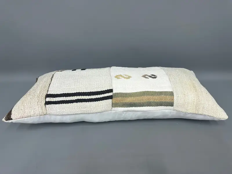 Boho Pillow Sham Cover, 16x36 Beige Pillow Sham, Pillow, Handmade Kilim Cushion, Cotton Cushion, Chair Pillow Case, Interior Designer Pillow - 7