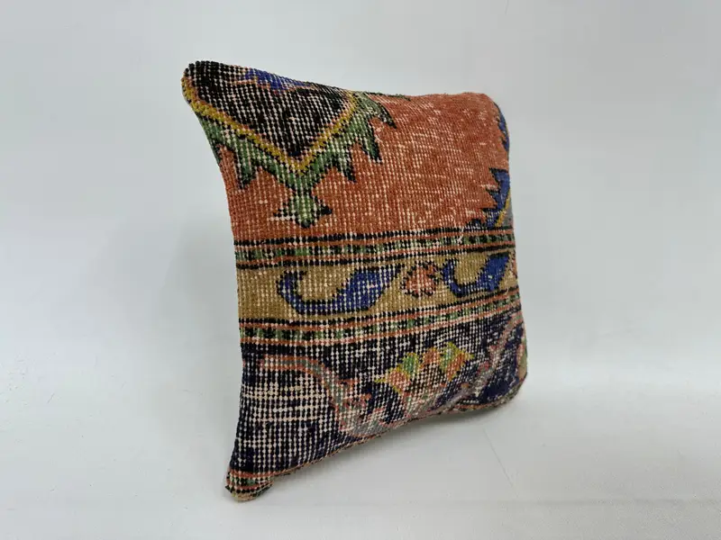 14x14 Blue Cushion Case, Kilim Cushion Sham, Turkish Kilim Pillow, Crochet Pattern Pillow Sham, Pillow Case, Kilim Pillow, Ikat Cushion - 3