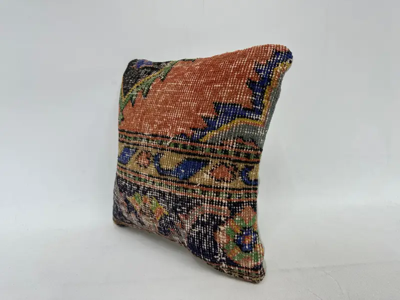 14x14 Blue Cushion Case, Kilim Cushion Sham, Turkish Kilim Pillow, Crochet Pattern Pillow Sham, Pillow Case, Kilim Pillow, Ikat Cushion - 4