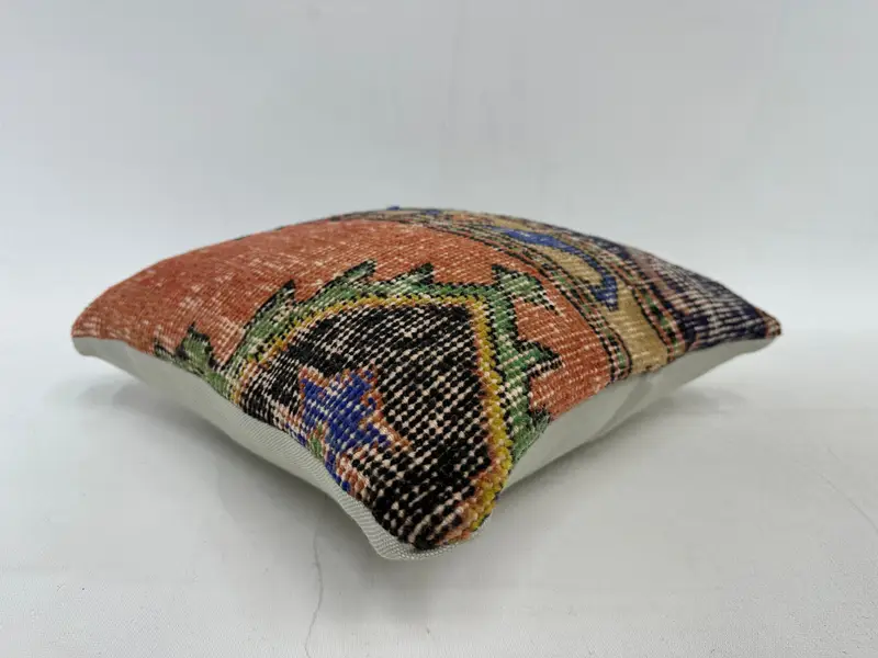 14x14 Blue Cushion Case, Kilim Cushion Sham, Turkish Kilim Pillow, Crochet Pattern Pillow Sham, Pillow Case, Kilim Pillow, Ikat Cushion - 6