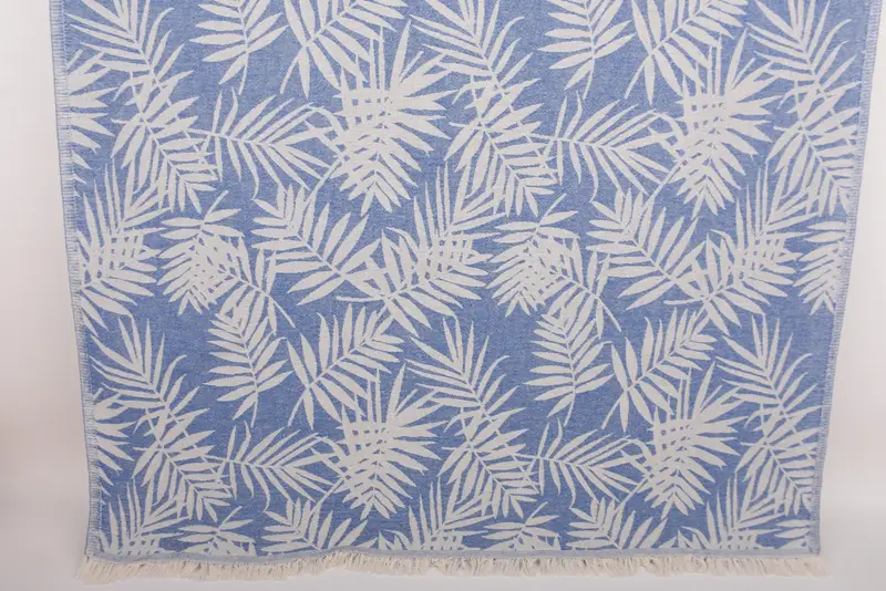 Floral Patterned Sax Blue Cotton Towel, Handmade Gift, 40x63 Inches