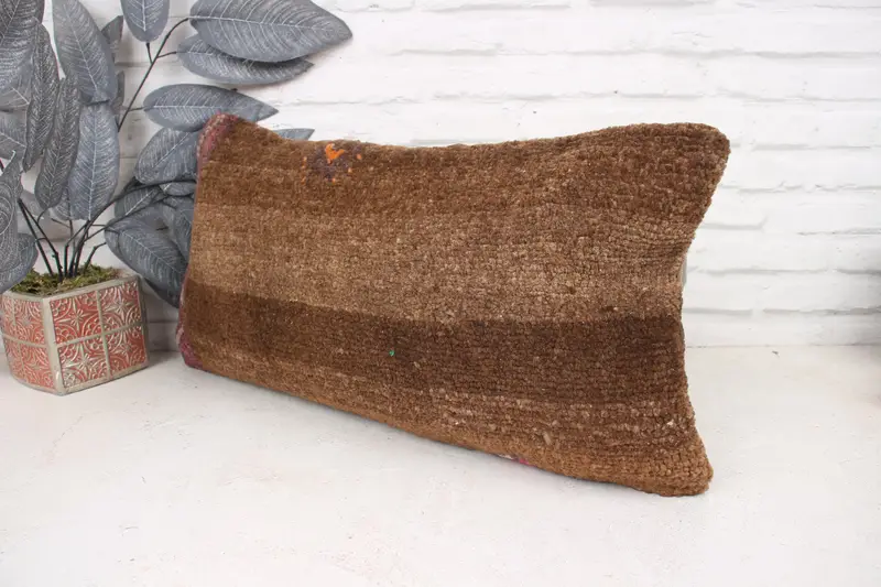 Vintage Kilim Throw Pillow, Cushion Case, Farmhouse Pillow, 12x24 Brown Pillow Cover, Kilim Pillow, Antique Pillows, Bohemian Cushion Cushion Cover - 4