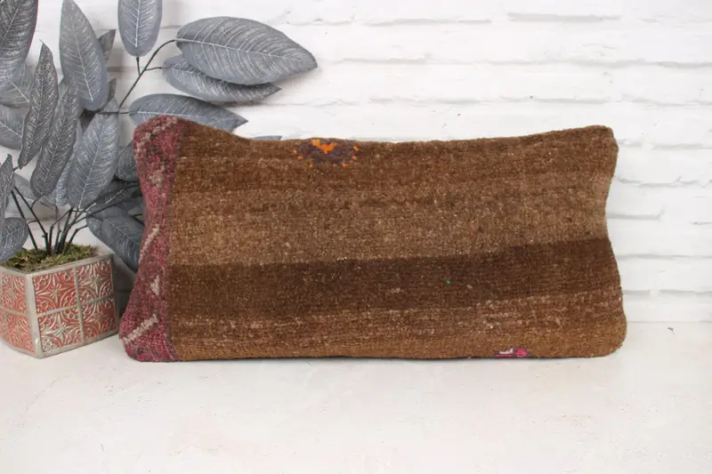 Vintage Kilim Throw Pillow, Cushion Case, Farmhouse Pillow, 12x24 Brown Pillow Cover, Kilim Pillow, Antique Pillows, Bohemian Cushion Cushion Cover - 1