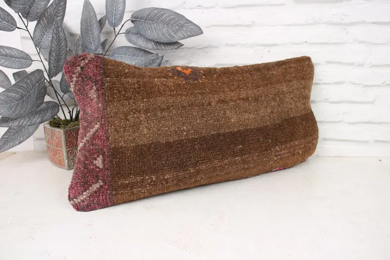 Vintage Kilim Throw Pillow, Cushion Case, Farmhouse Pillow, 12x24 Brown Pillow Cover, Kilim Pillow, Antique Pillows, Bohemian Cushion Cushion Cover - 3