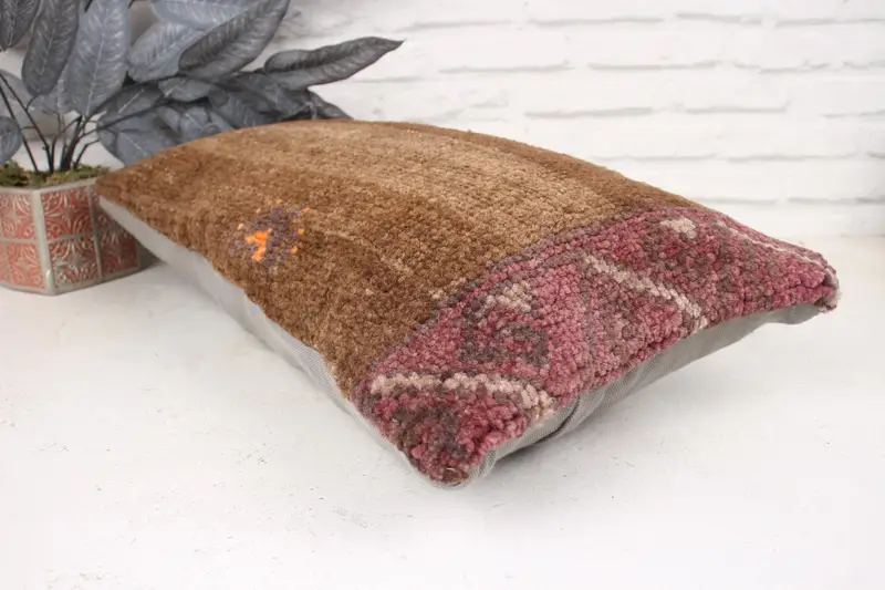 Vintage Kilim Throw Pillow, Cushion Case, Farmhouse Pillow, 12x24 Brown Pillow Cover, Kilim Pillow, Antique Pillows, Bohemian Cushion Cushion Cover - 6