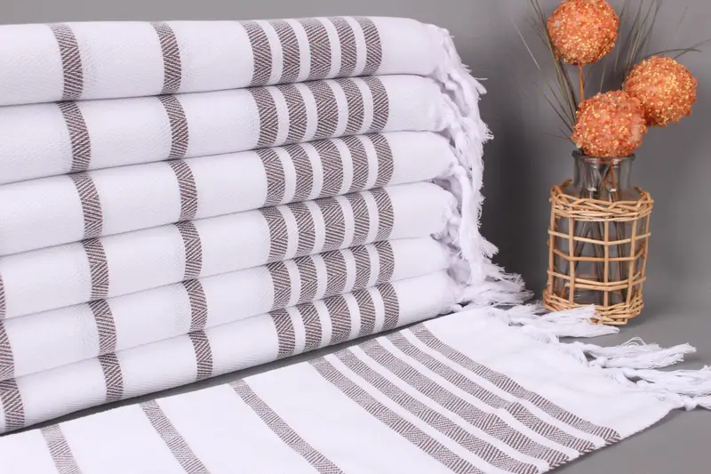 Turkish Hand Towel Dark Brown Chevron, Organic Cotton, 24x36 Inches