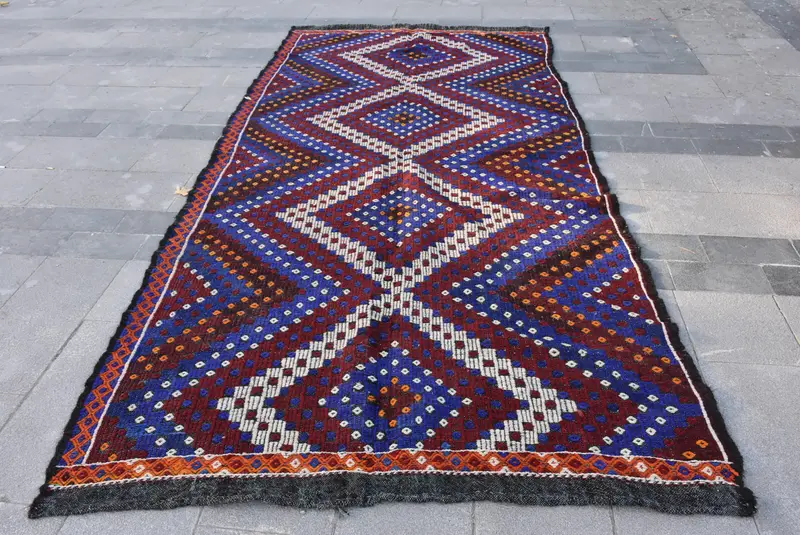 5,4 x 11 Fuß großer türkischer Vintage-Teppich, blauer marokkanischer Wollteppich - 1