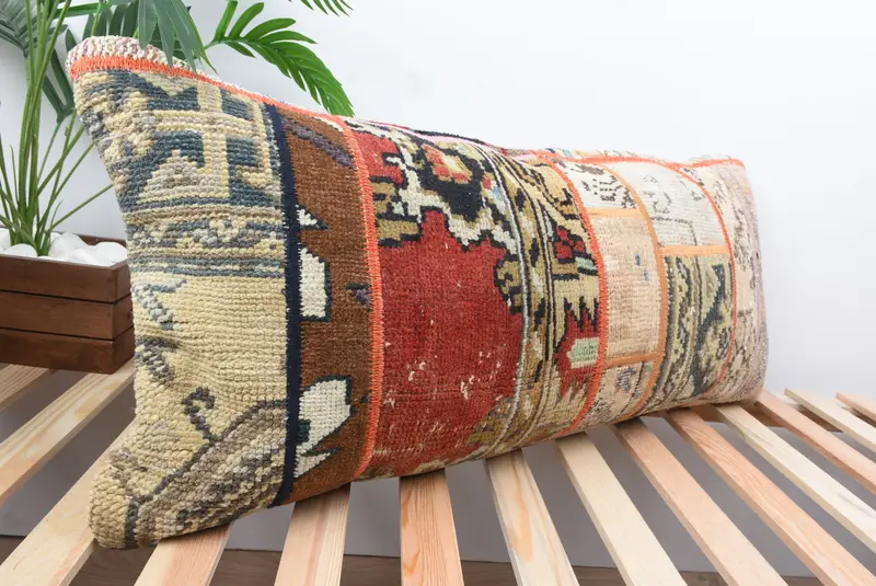 Turkish Kilim Pillow, 16x36 Red Pillow Sham, Boho Pillow, Handwoven Cushion Cover, Pillow, Pet Cushion Cover, Antique Pillows, Car Cushion Cover - 4