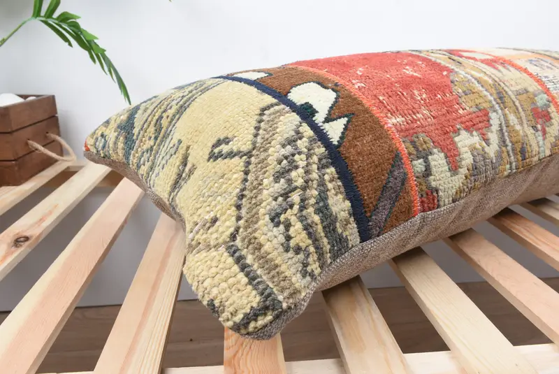 Turkish Kilim Pillow, 16x36 Red Pillow Sham, Boho Pillow, Handwoven Cushion Cover, Pillow, Pet Cushion Cover, Antique Pillows, Car Cushion Cover - 6