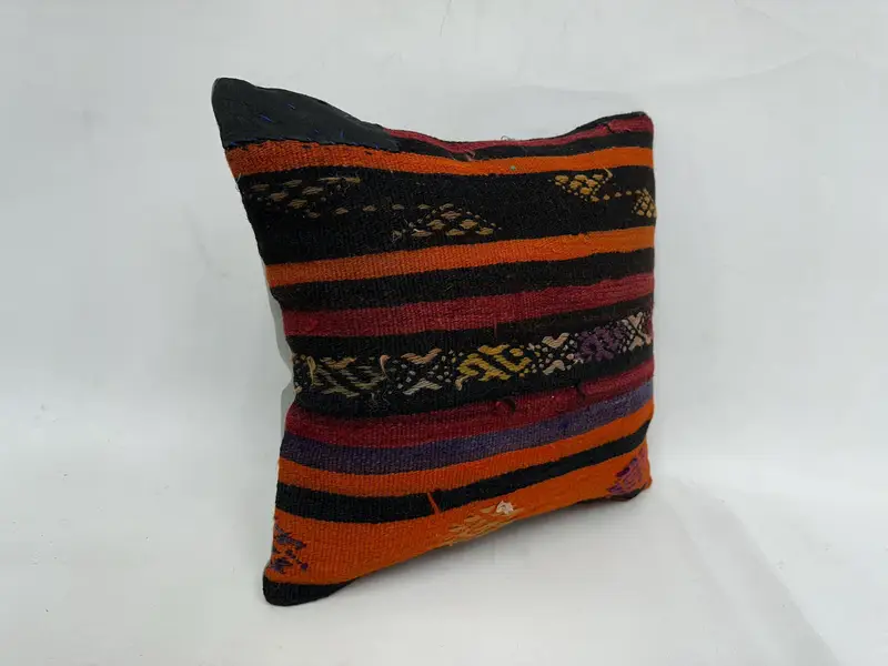 18x18 Orange Pillow, Nautical Throw Cushion Case, Throw Kilim Pillow, Vintage Pillow, Cushion Cover, Turkish Pillow, Chair Cushion - 3