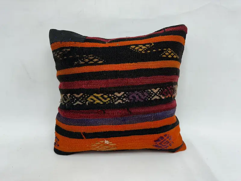 18x18 Orange Pillow, Nautical Throw Cushion Case, Throw Kilim Pillow, Vintage Pillow, Cushion Cover, Turkish Pillow, Chair Cushion - 1