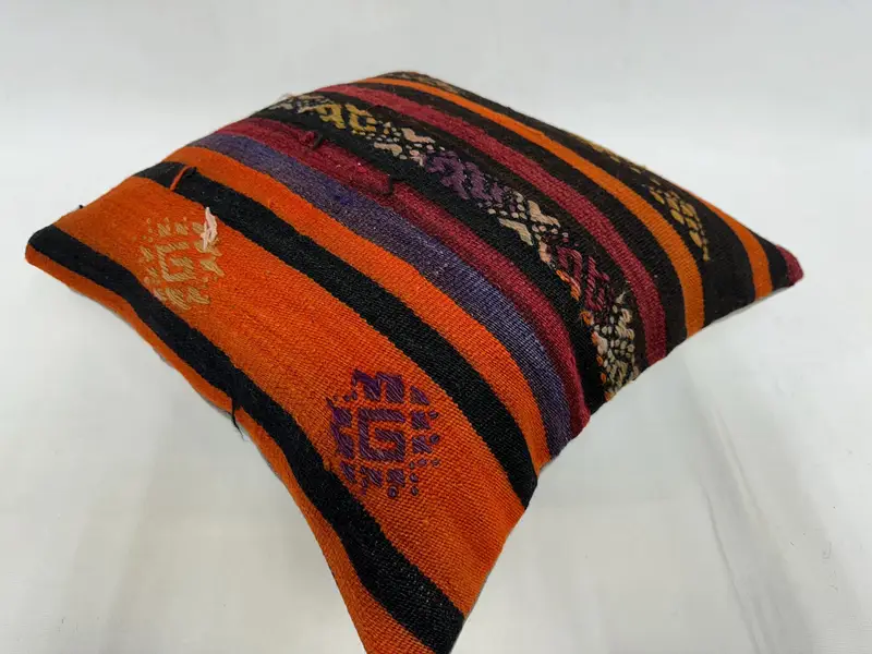 18x18 Orange Pillow, Nautical Throw Cushion Case, Throw Kilim Pillow, Vintage Pillow, Cushion Cover, Turkish Pillow, Chair Cushion - 6