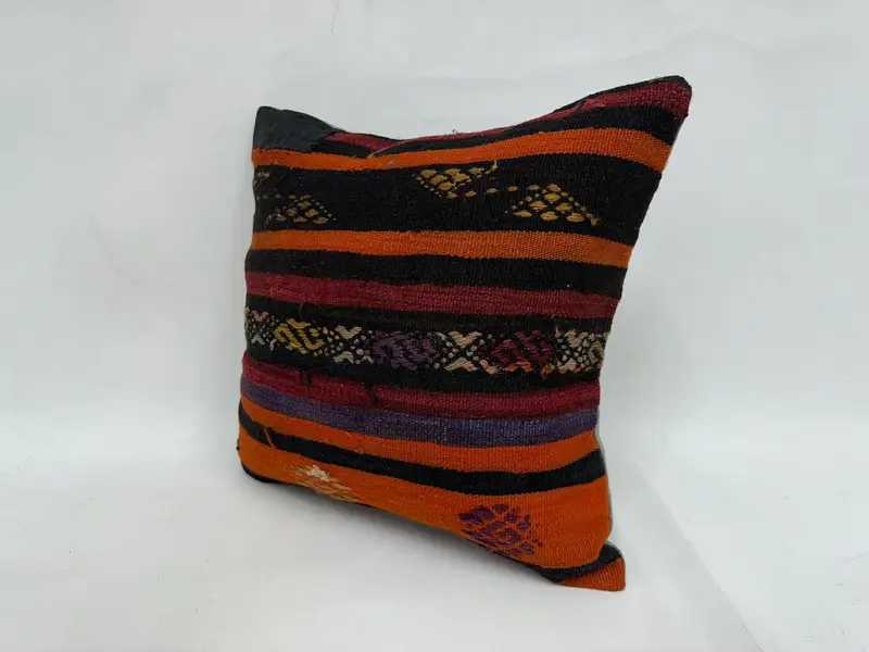18x18 Orange Pillow, Nautical Throw Cushion Case, Throw Kilim Pillow, Vintage Pillow, Cushion Cover, Turkish Pillow, Chair Cushion - 4