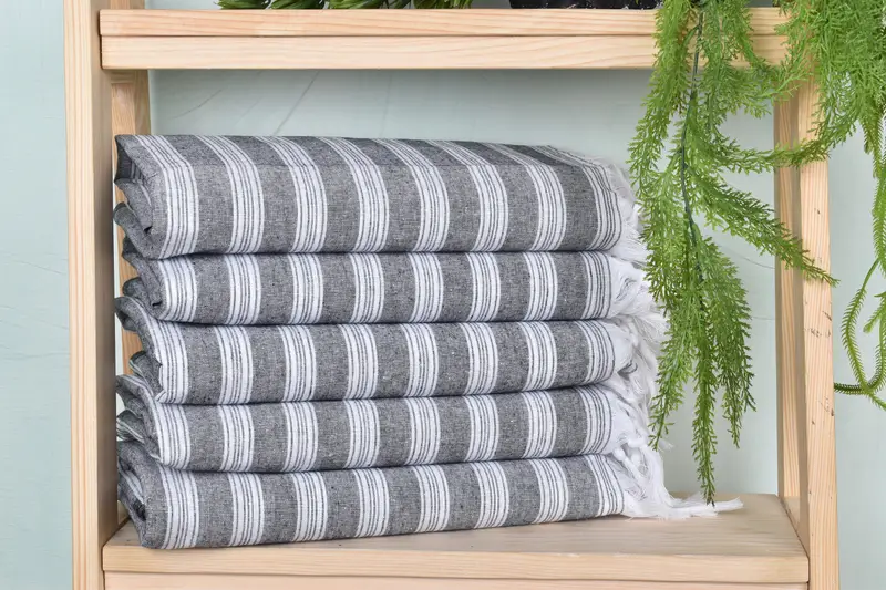 Personalized Black Cotton Towel, Striped, 40x71 Inches