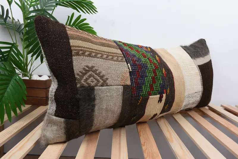 Vintage Kilim Pillow, Boho Chic Cushion Case, Home Decor Pillow, Throw Kilim Pillow, 16x36 Blue Pillow Cover, Cushion, Armchair Cushion Case - 4