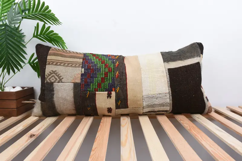 Vintage Kilim Pillow, Boho Chic Cushion Case, Home Decor Pillow, Throw Kilim Pillow, 16x36 Blue Pillow Cover, Cushion, Armchair Cushion Case - 1