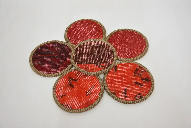 Posavasos redondo bohemio, posavasos antideslizante rojo y marrón