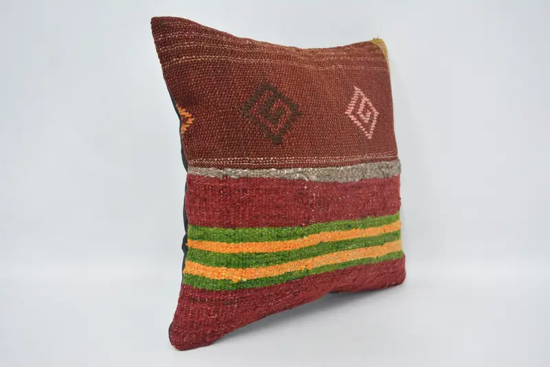 Custom Cushion, Ethnical Kilim Rug Pillow, Pillow for Sofa, Vintage Kilim Pillow, Car Cushion Case, 14x14 Red Pillow Cover, Cushion Cover - 3