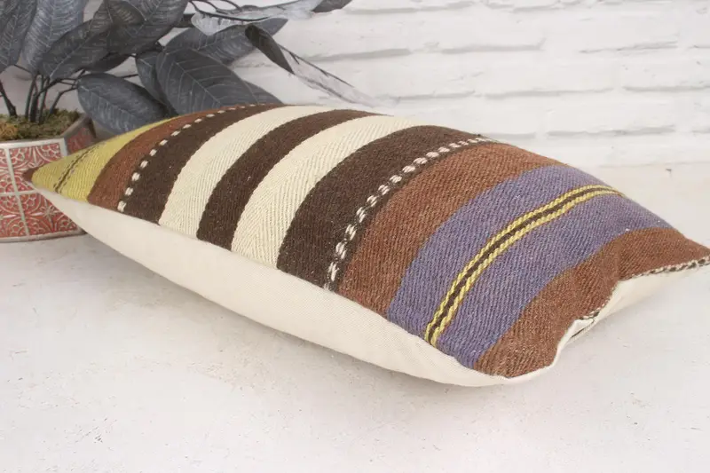 Knitted Pillow, Vintage Pillow, Pillow Cover, Outdoor Patio Pillow, Turkish Kilim Pillow, Handmade Kilim Cushion, 12x20 White Cushion Cover - 6