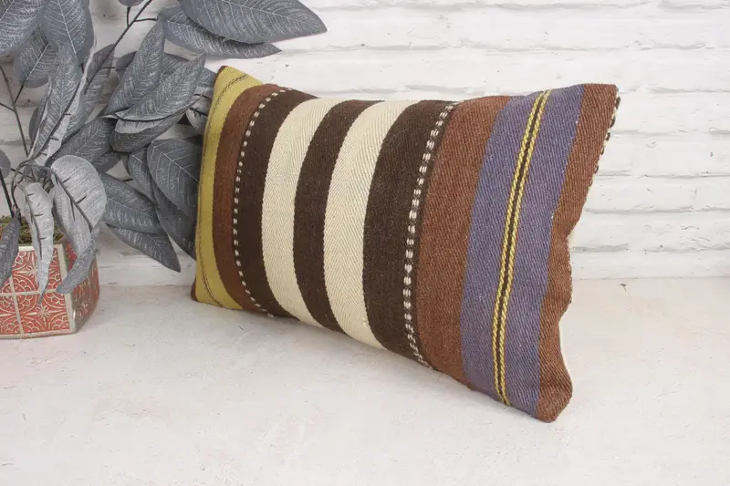 Knitted Pillow, Vintage Pillow, Pillow Cover, Outdoor Patio Pillow, Turkish Kilim Pillow, Handmade Kilim Cushion, 12x20 White Cushion Cover - 4