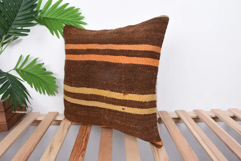Bed Pillow, Throw Kilim Pillow, Neutral Pillow, Colorful Cushion Cover, Kilim Cushion Sham, Cushion Cover, 18x18 Brown Pillow, Vintage Kilim Pillow - 5