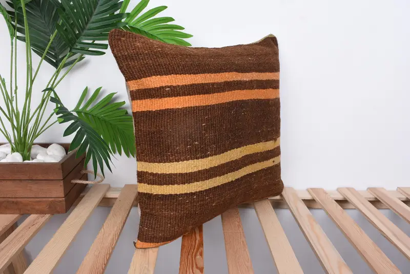Bed Pillow, Throw Kilim Pillow, Neutral Pillow, Colorful Cushion Cover, Kilim Cushion Sham, Cushion Cover, 18x18 Brown Pillow, Vintage Kilim Pillow - 4