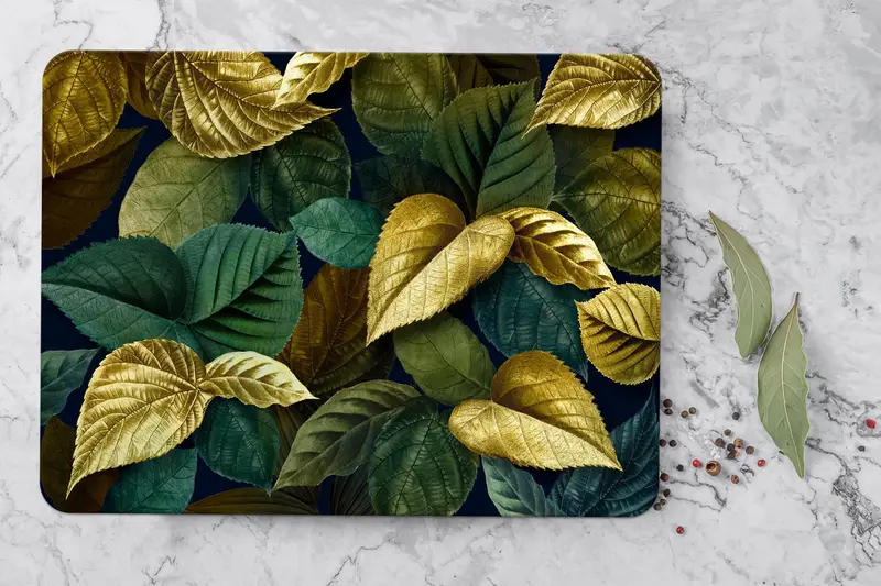 ゴールデンリーフガラスカッティングボード、トレンディキッチンエッセンシャル