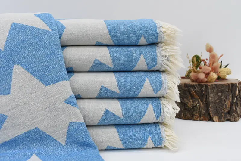Monogrammed Turkish Cotton Blue Star Design Bath Towel, 67x36 Inches