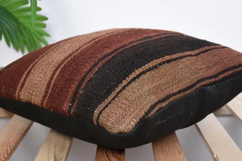 Farmhouse Pillow Cover, Pillow Cover, Handmade Kilim Cushion, Kilim Pillow, Throw Kilim Pillow, 16x16 Brown Pillow Case, Outdoor Throw Cushion - 6