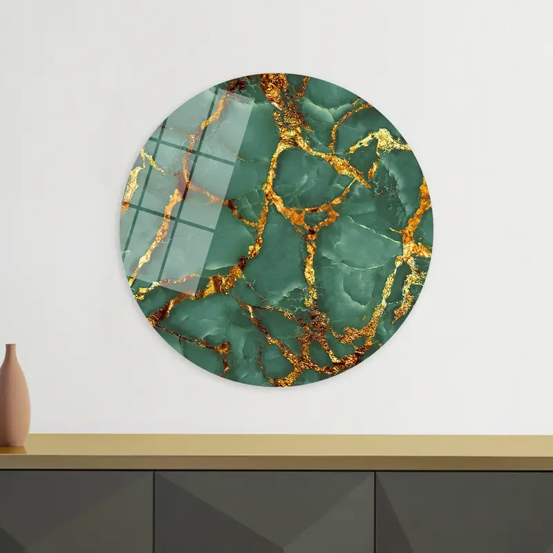 エレガントなグリーンマーブルプリントキャンバス：高級抽象アート