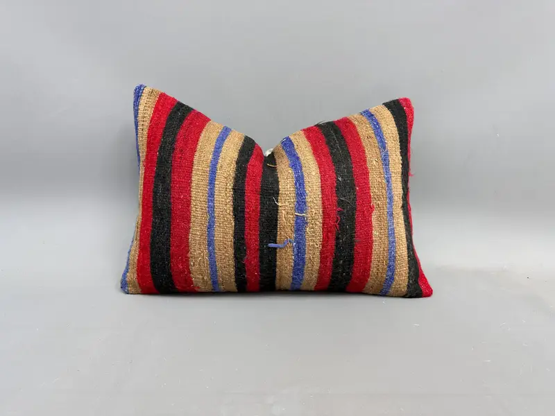 Rot-grün gestreiftes Wurfkissen, Vintage Kelimkissen