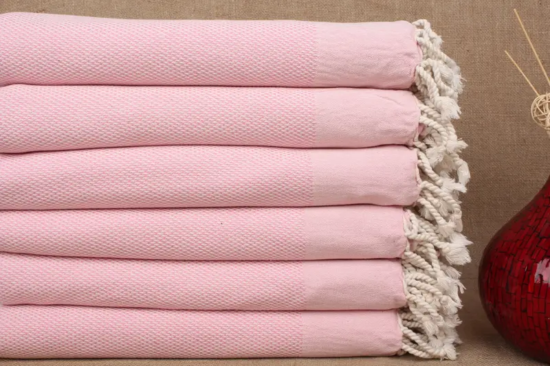 ブライドメイドギフト ピンク幾何学模様のトルコ綿タオル、40x71インチ