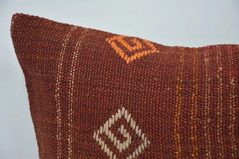 Cushion Cover, Kilim Pillow, Boho Pillow Sham Cover, 16x24 Red Pillow Case, Ethnical Kilim Rug Pillow, Bolster Throw Pillow Case - 2