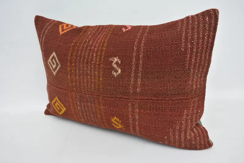 Cushion Cover, Kilim Pillow, Boho Pillow Sham Cover, 16x24 Red Pillow Case, Ethnical Kilim Rug Pillow, Bolster Throw Pillow Case - 4
